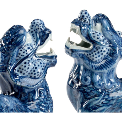 Blue Foo Dogs (Set of 2) by Chelsea House in blue, white glaze, hand painted. Made from ceramic in a eclectic & global style.