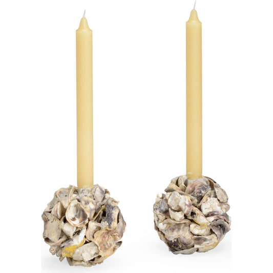 Oyster Shell Candleholder (Set of 2) by Chelsea House in natural. Made from oyster shells in a coastal style.
