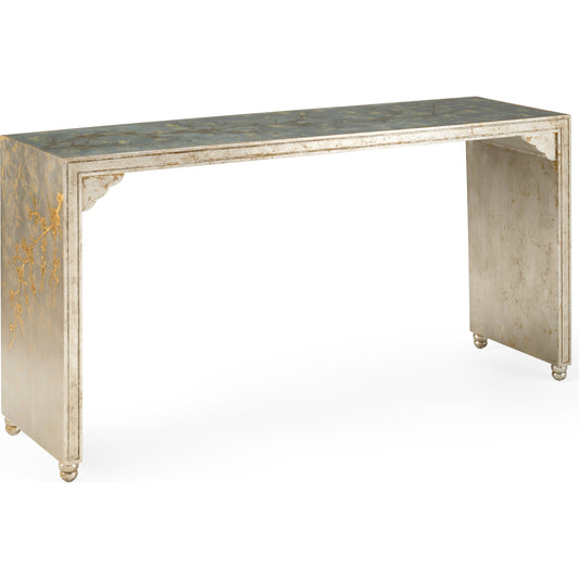 Cherry Blossom Console by Chelsea House in antique silver leaf, clear. Made from wood, glass in a transitional style.