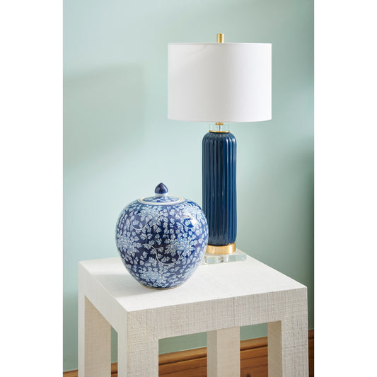 Clarke II Vase by Chelsea House in blue, white glaze. Made from ceramic in a traditional style.