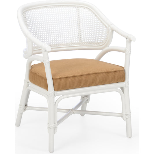 Remington Chair by Chelsea House in white. Made from rattan, fabric in a coastal style.