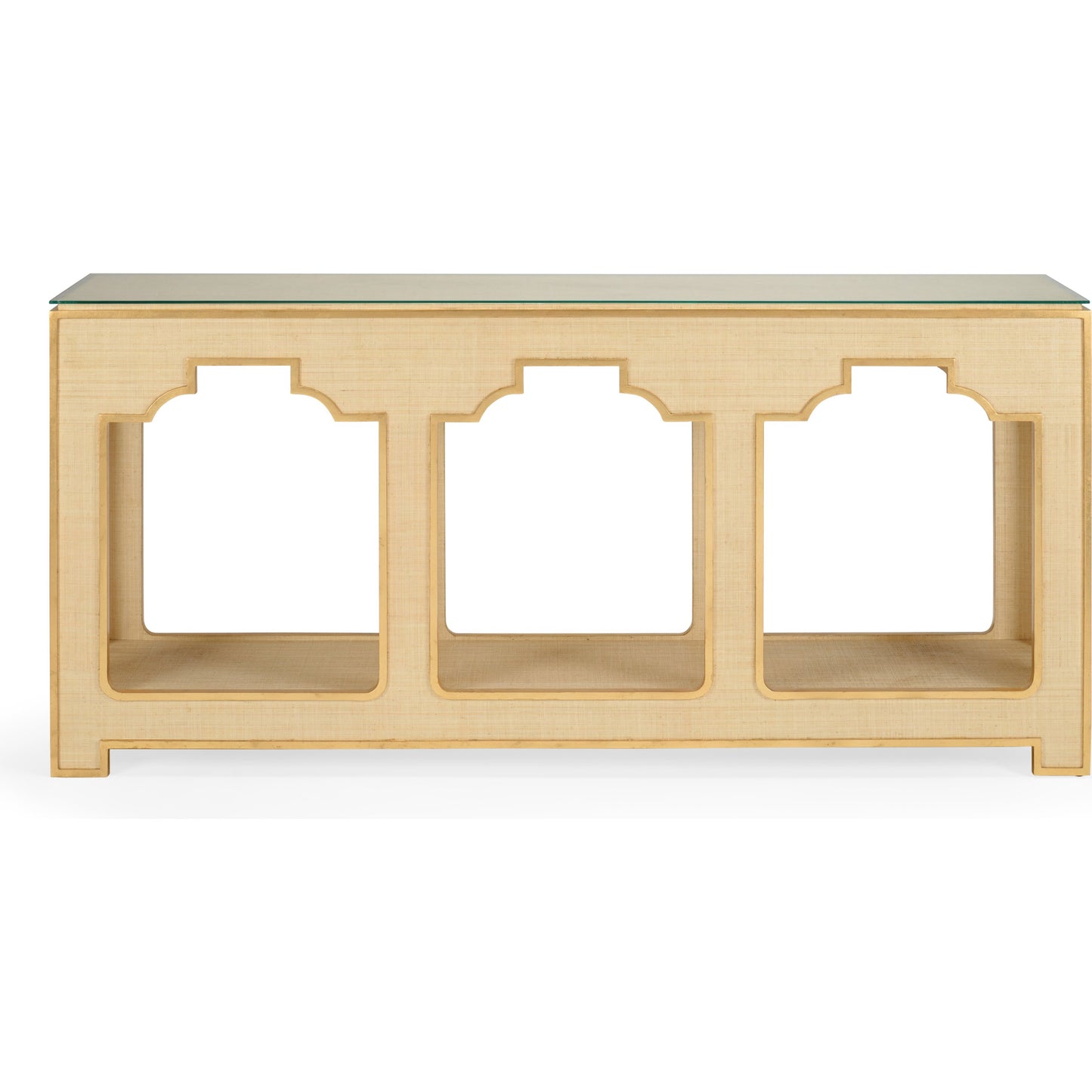 002 SR-837055 | Additional Silo | Yangan Console by Chelsea House in white. Made from raffia, wood, glass in a transitional style.