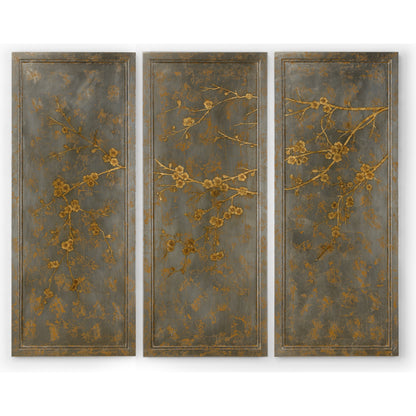 Cherry Blossom Panels by Chelsea House in hand painted, antique silver leaf. Made from wood in a eclectic & global style.