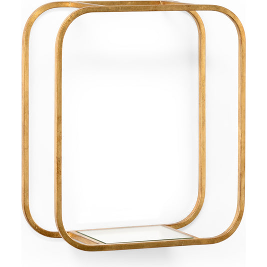 Oval Bric Brac Wall Shelf by Chelsea House in gold. Made from metal, mirror in a modern style.