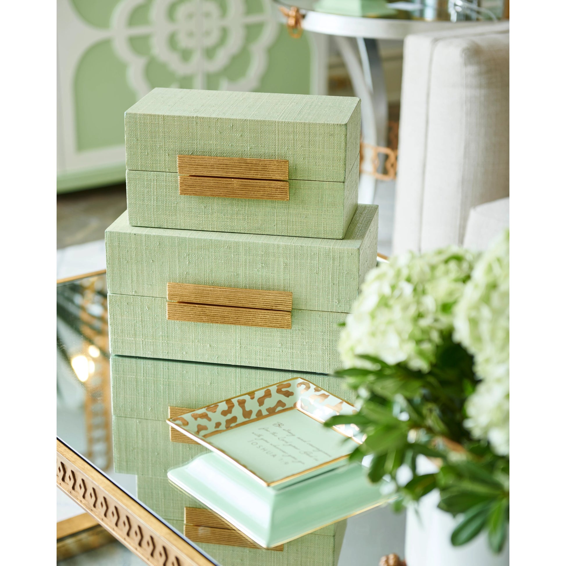 Raffia Boxes by Chelsea House. Made from unique in a transitional style.