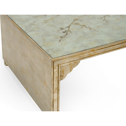 Cherry Blossom Cocktail Table by Chelsea House in hand painted, silver leaf, clear. Made from wood, glass in a transitional style.