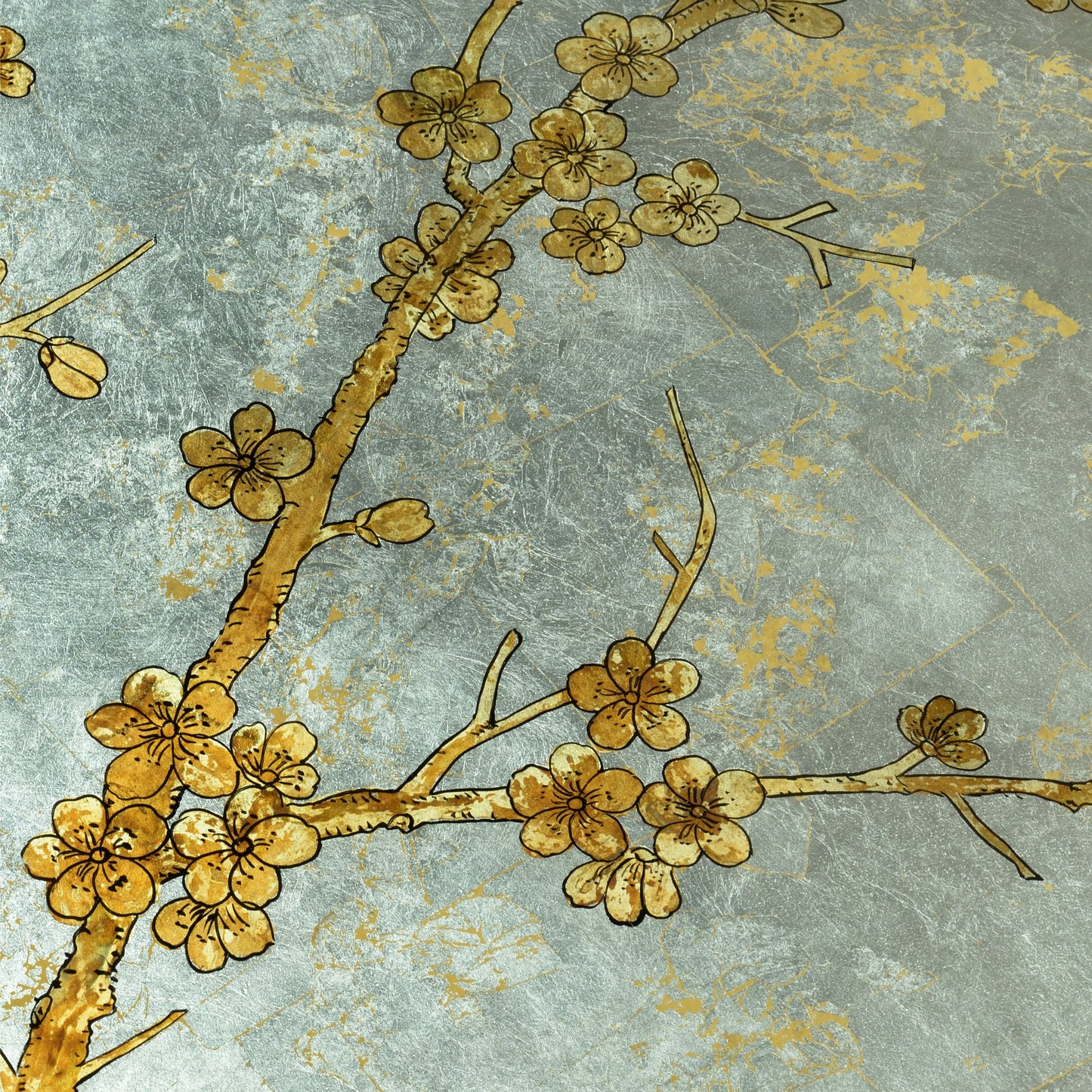 004 SR-836875 | Closeup | Cherry Blossom Cocktail Table by Chelsea House in hand painted, silver leaf, clear. Made from wood, glass in a transitional style.