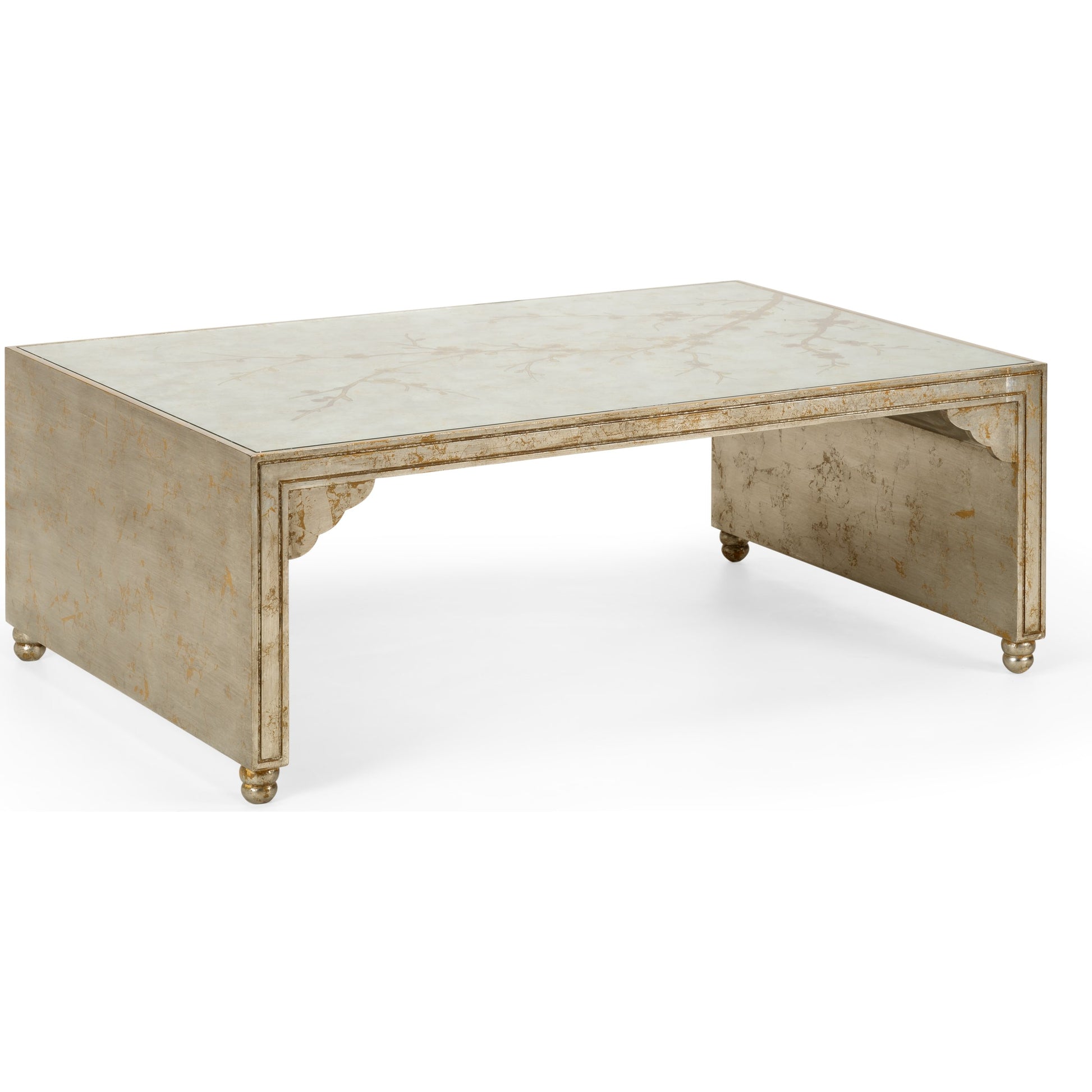 Cherry Blossom Cocktail Table by Chelsea House in hand painted, silver leaf, clear. Made from wood, glass in a transitional style.