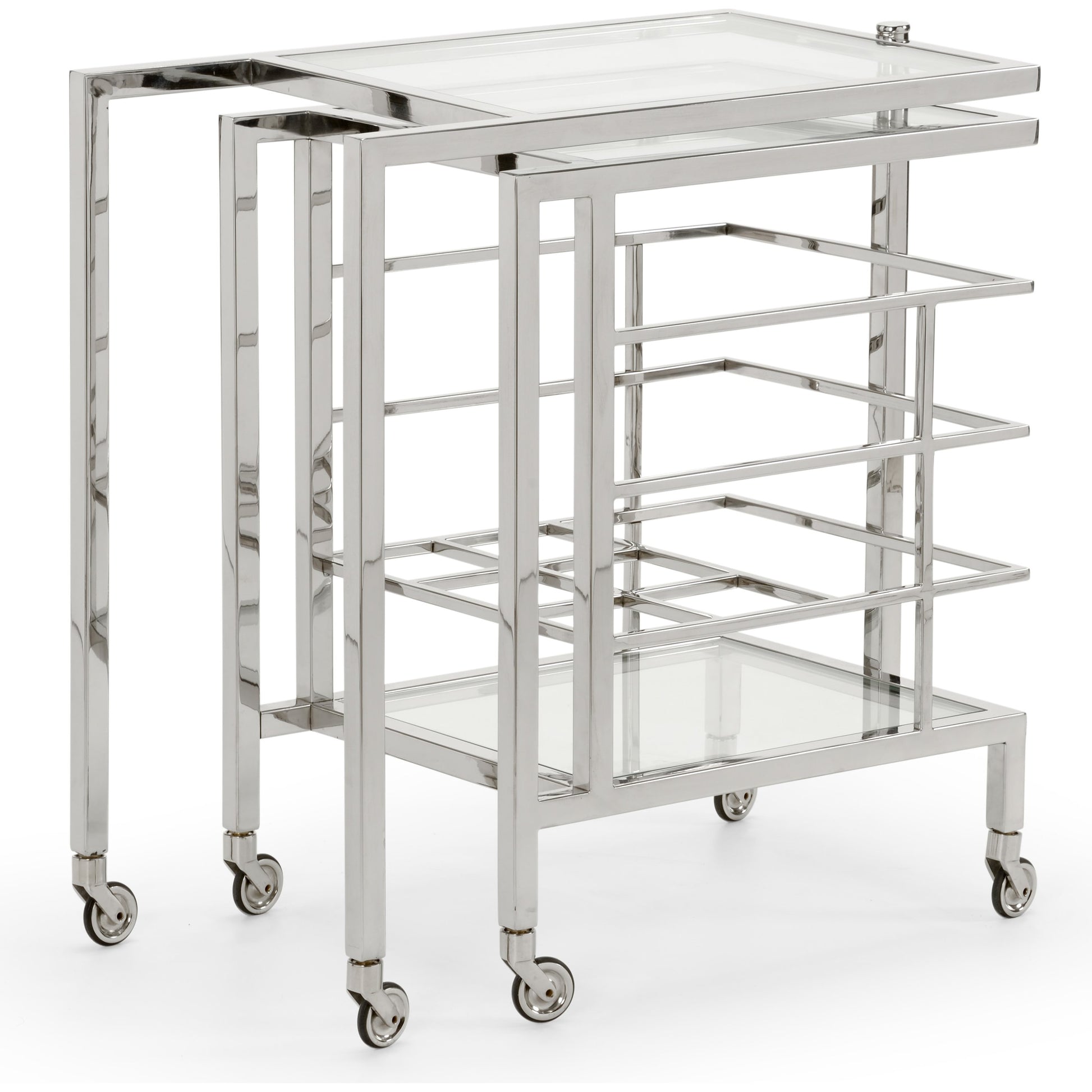 Rankin Bar Cart by Chelsea House in polished nickel, clear. Made from metal, glass in a modern style.