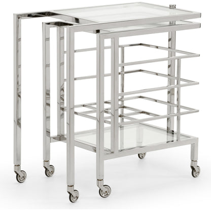 Rankin Bar Cart by Chelsea House in polished nickel, clear. Made from metal, glass in a modern style.