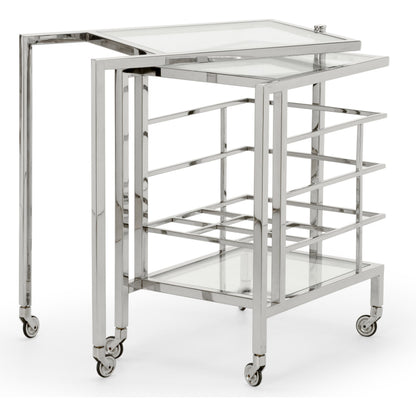 Rankin Bar Cart by Chelsea House in polished nickel, clear. Made from metal, glass in a modern style.