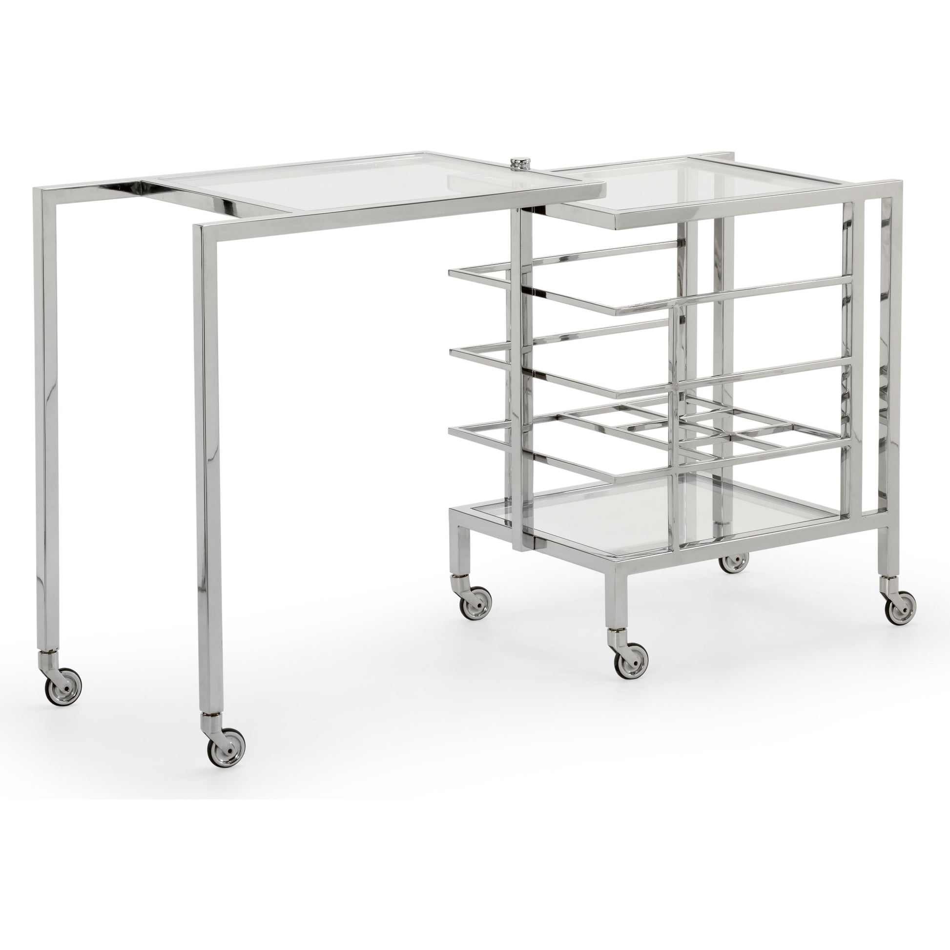 Rankin Bar Cart by Chelsea House in polished nickel, clear. Made from metal, glass in a modern style.