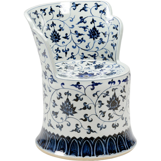 Kingswood Chair by Chelsea House in blue, white glaze. Made from ceramic in a traditional style.