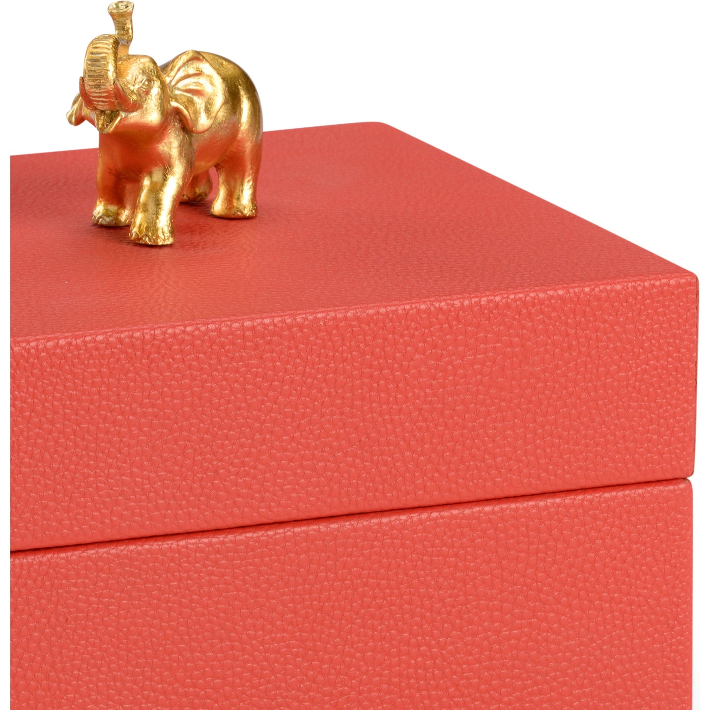 003 SI-2105269 | Closeup | Elephant Box by Chelsea House in red, metallic gold. Made from leatherette/composite in a modern style.