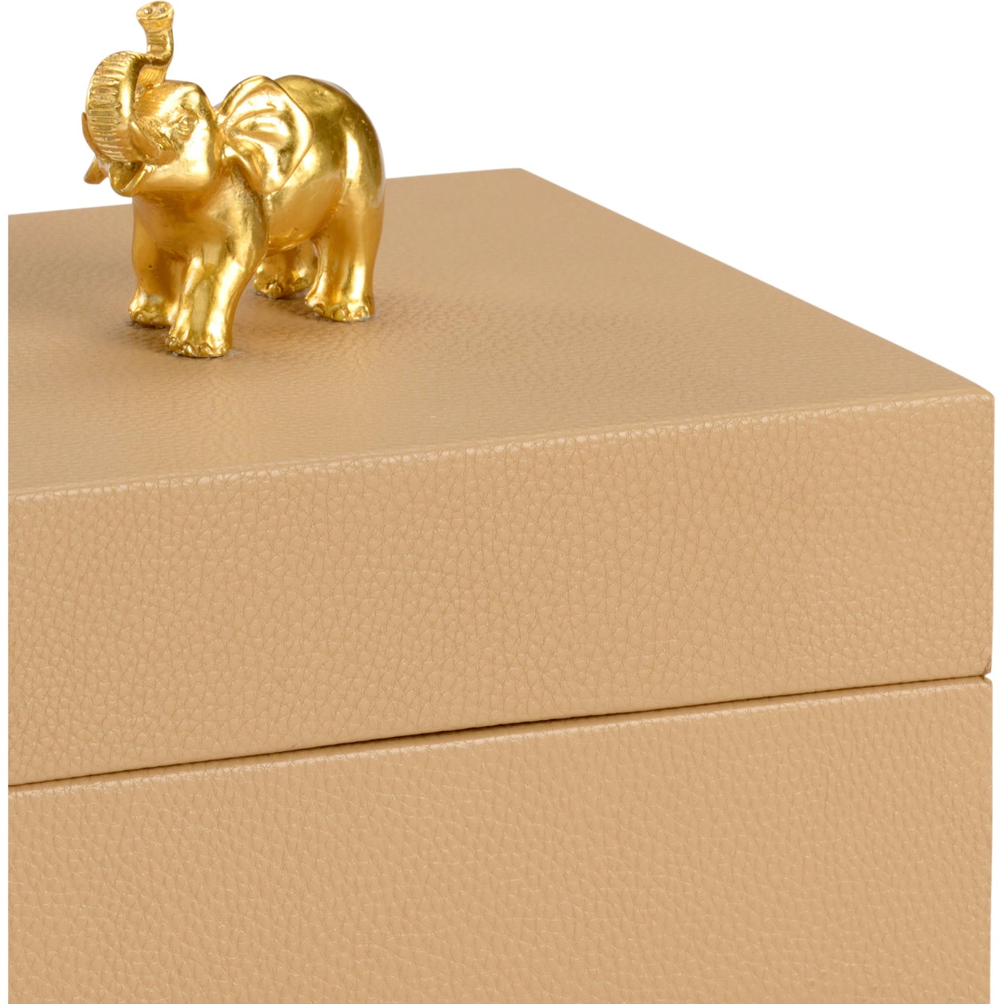 003 SI-2105270 | Closeup | Elephant Handle Box by Chelsea House in tan, metallic gold. Made from leatherette/composite in a modern style.