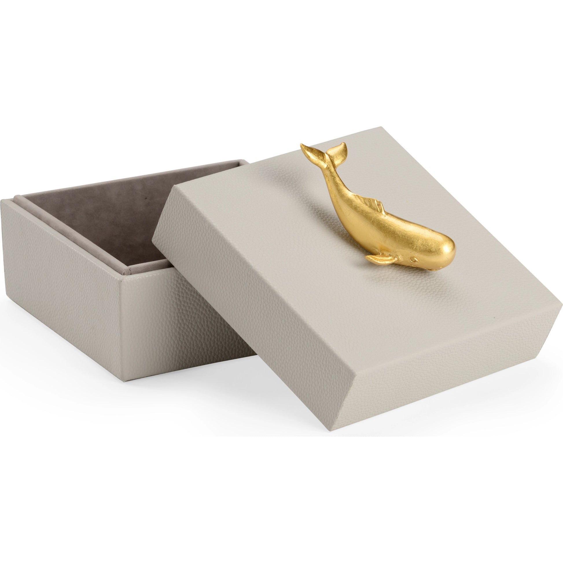 Whale Handle Box by Chelsea House in light gray, metallic gold. Made from leatherette/composite in a coastal style.