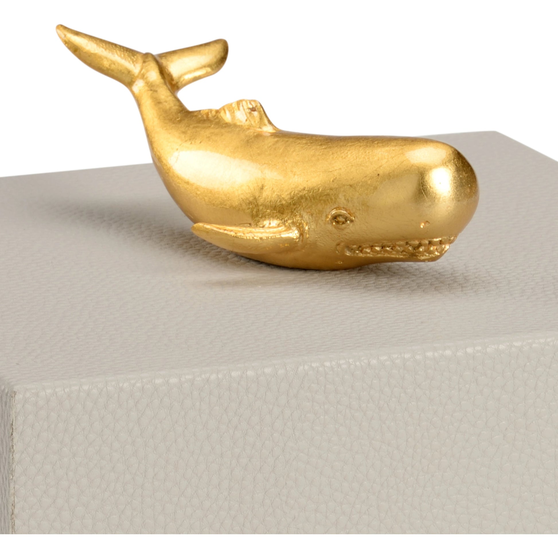 Whale Handle Box by Chelsea House in light gray, metallic gold. Made from leatherette/composite in a coastal style.