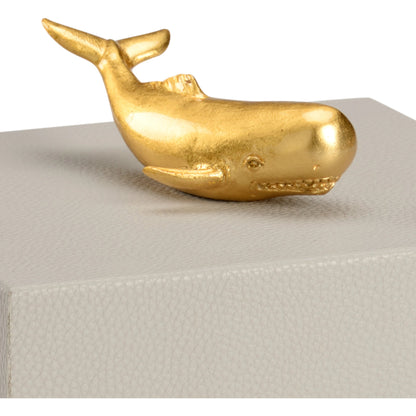 Whale Handle Box by Chelsea House in light gray, metallic gold. Made from leatherette/composite in a coastal style.