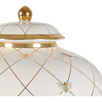 Bee Humble Jar by Chelsea House in white glaze, metallic gold. Made from unique in a modern style.