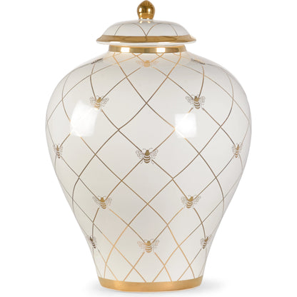 Bee Humble Jar by Chelsea House in white glaze, metallic gold. Made from unique in a modern style.
