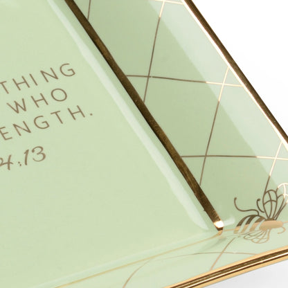 Square Bee Verse Plate by Chelsea House in white glaze, metallic gold. Made from ceramic in a modern style.