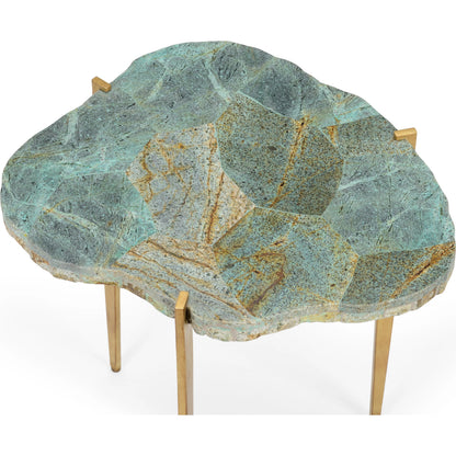 Philippine Malachite Table by Chelsea House in antique gold, natural green. Made from wrought iron/malachite veneer/wood in a modern style.