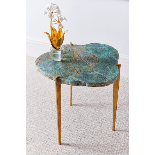 Philippine Malachite Table by Chelsea House in green, gold. Made from wrought iron/malachite veneer/wood in a modern style.