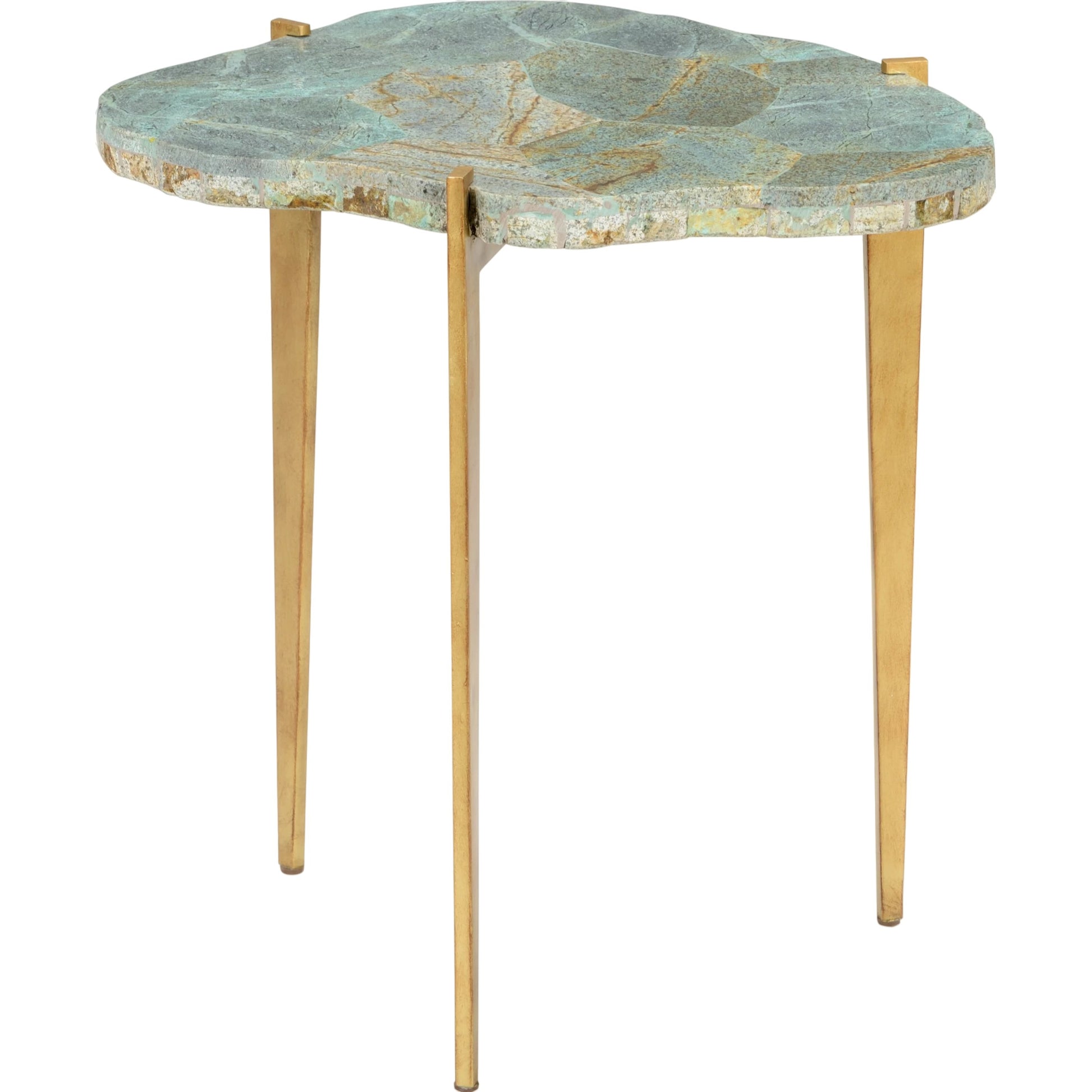 Philippine Malachite Table by Chelsea House in antique gold, natural green. Made from wrought iron/malachite veneer/wood in a modern style.
