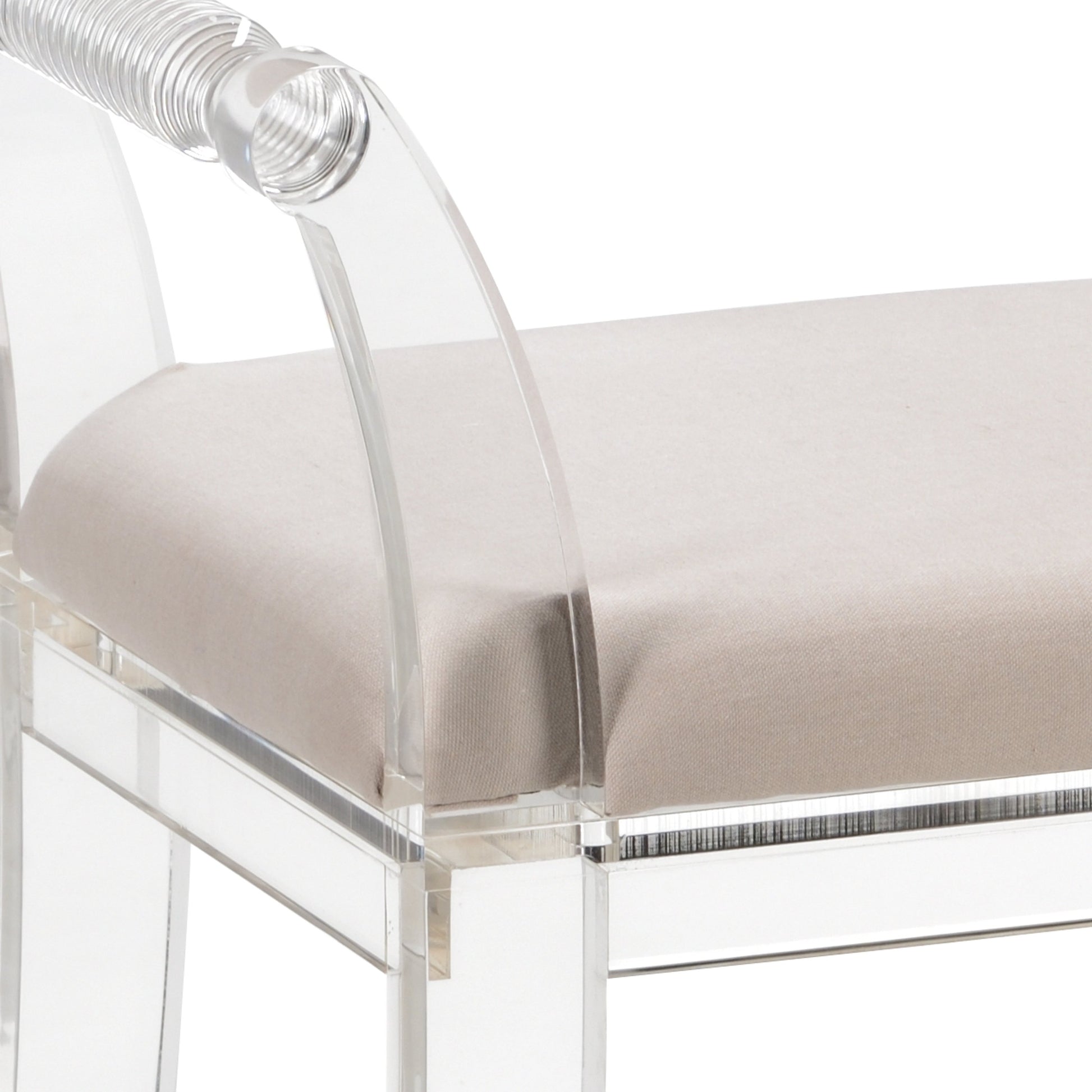 Neoclassic Acrylic Bench by Chelsea House in clear, taupe. Made from acrylic/muslin in a modern style.