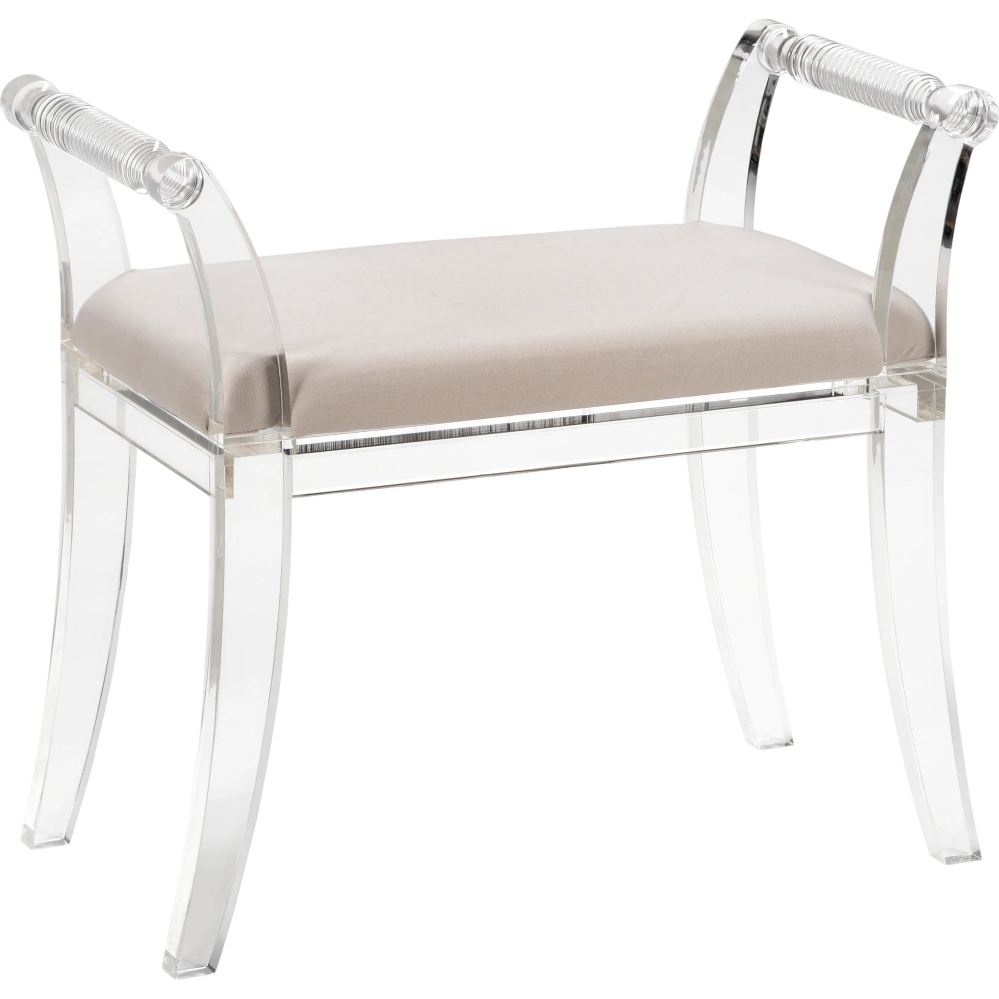 Neoclassic Acrylic Bench by Chelsea House in clear, taupe. Made from acrylic/muslin in a modern style.