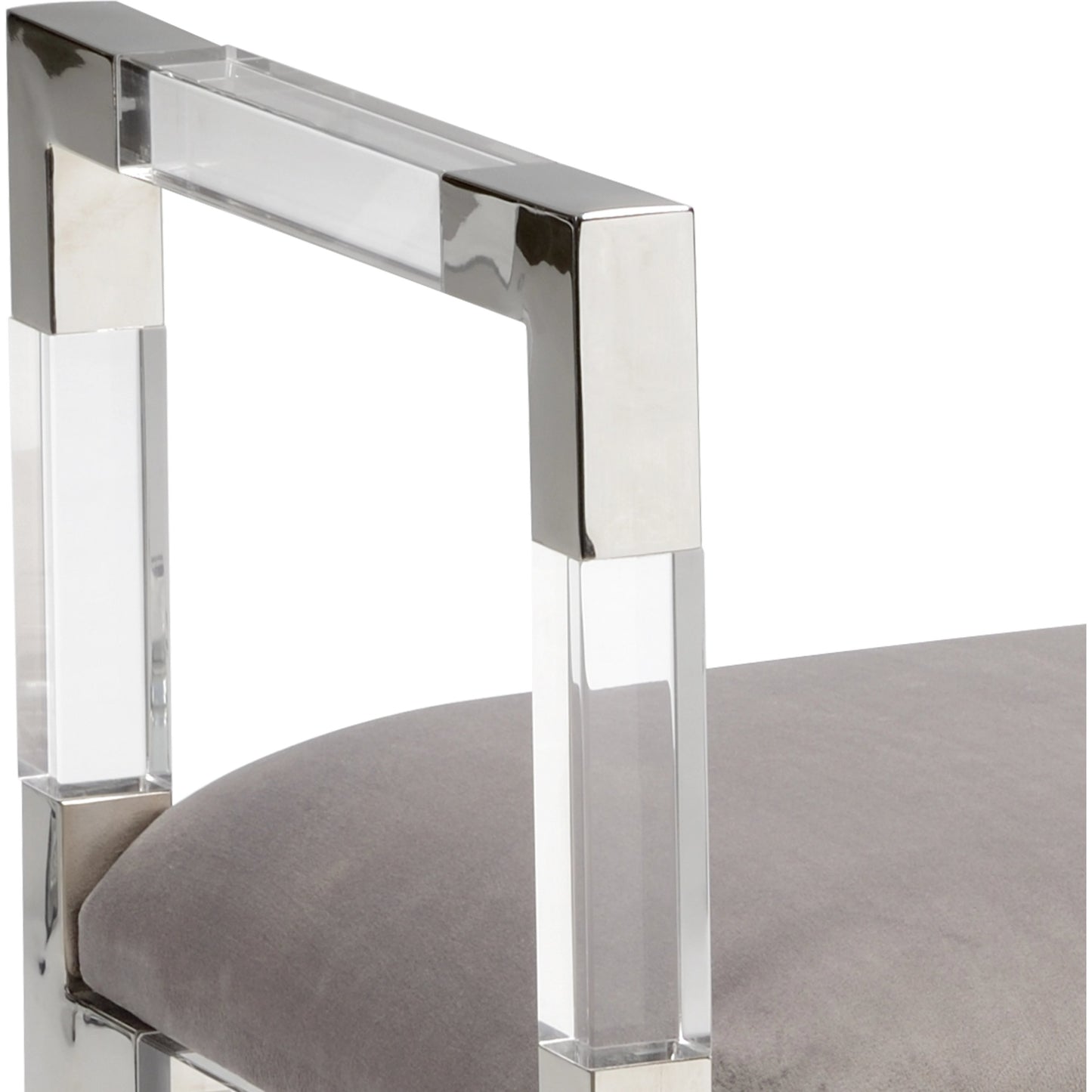 002 SI-2105346 | Closeup | Master Suite Bench by Chelsea House in clear, polished nickel, gray. Made from acrylic/steel/velour in a modern style.