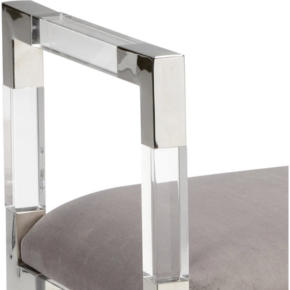 Master Suite Bench by Chelsea House in clear, polished nickel, gray. Made from acrylic/steel/velour in a modern style.