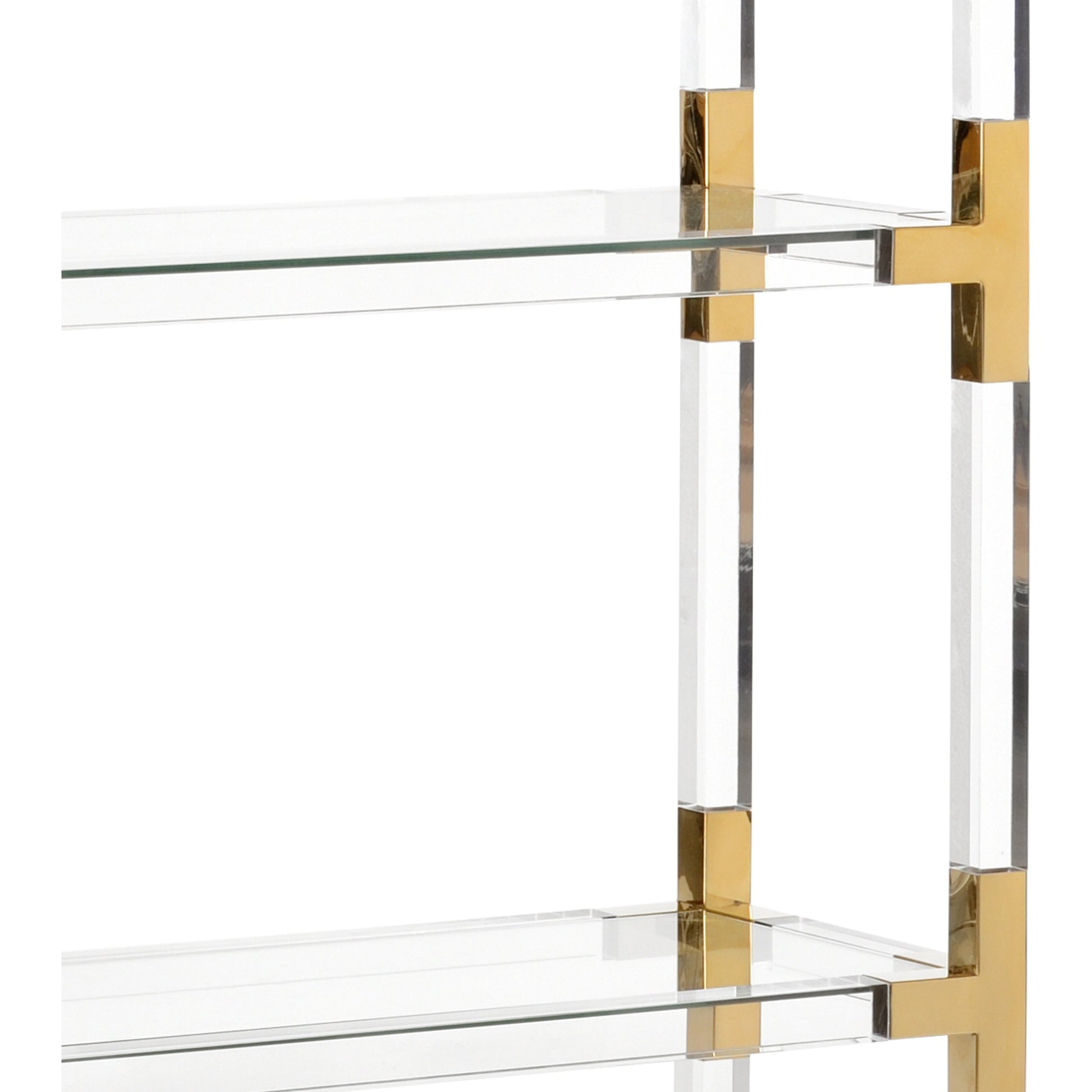 Gainsboro Etagere by Chelsea House in clear, gold. Made from acrylic/tempered glass/steel in a modern style.