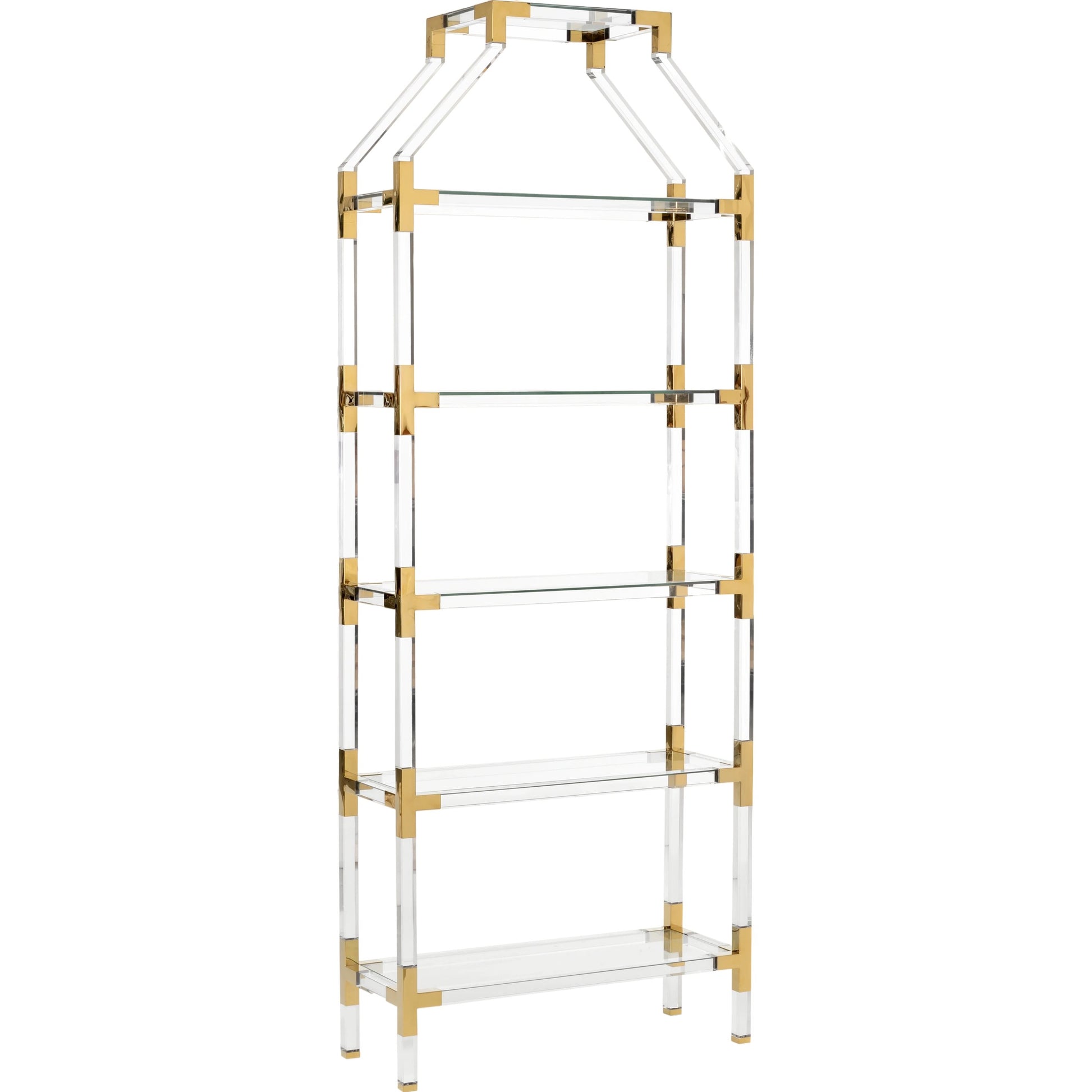 Gainsboro Etagere by Chelsea House in clear, gold. Made from acrylic/tempered glass/steel in a modern style.