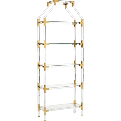 Gainsboro Etagere by Chelsea House in clear, gold. Made from acrylic/tempered glass/steel in a modern style.