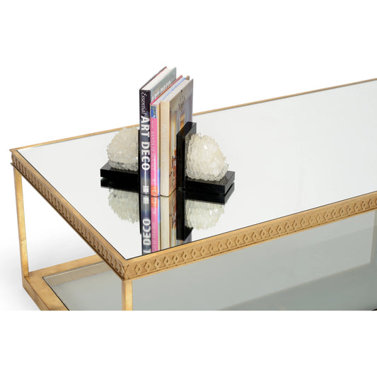 Copas Cocktail Table by Chelsea House in clear, beveled, plain, metallic satin gold. Made from mirror/glass in a modern style.