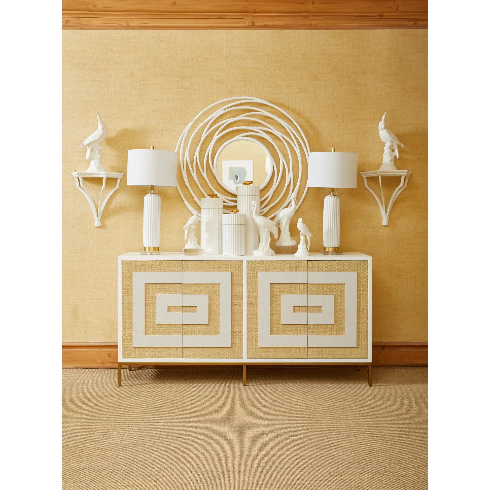 Swirl Mirror by Chelsea House in white, lacquer, clear, plain. Made from rattan/mirror in a modern style.