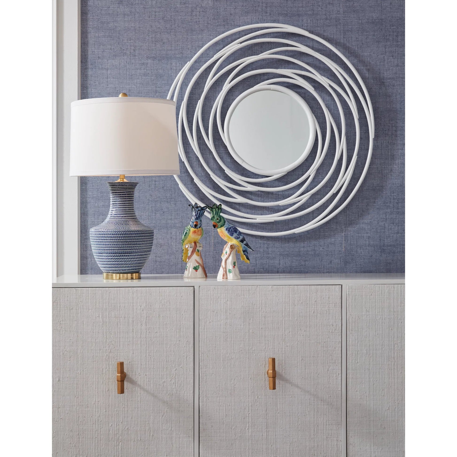 Swirl Mirror by Chelsea House in white, lacquer, clear, plain. Made from rattan/mirror in a modern style.