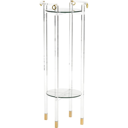 Milton Pedestal by Chelsea House in clear, beveled, polished brass. Made from acrylic/tempered glass/iron in a modern style.