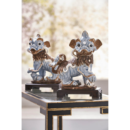 Chinese Dogs I (Set of 2) by Chelsea House in dark antiqued blue-gray, wood. Made from ceramic in a modern style.