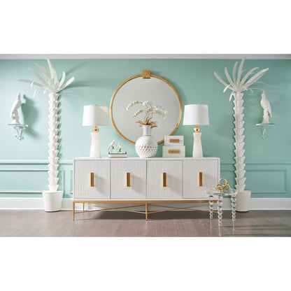 Parrot on Crystal by Chelsea House in matte white, antique brass, clear. Made from ceramic/iron in a modern style.