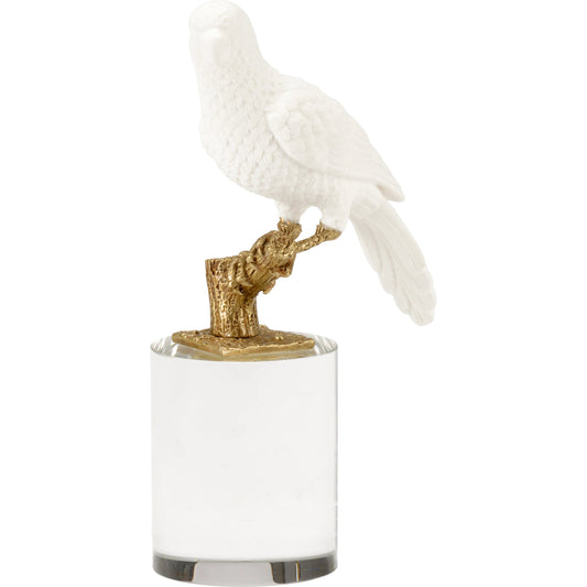 Parrot on Crystal by Chelsea House in matte white, antique brass, clear. Made from ceramic/iron in a modern style.