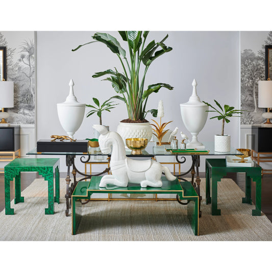 Parrot on Crystal by Chelsea House in matte white, antique brass, clear. Made from ceramic/iron in a modern style.