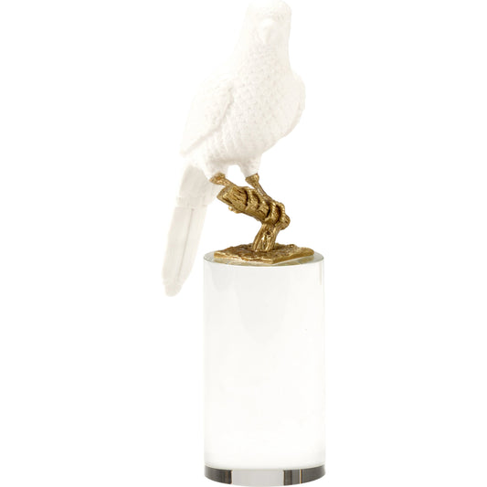 Parrot on Crystal by Chelsea House in matte white, antique brass, clear. Made from ceramic/iron in a modern style.