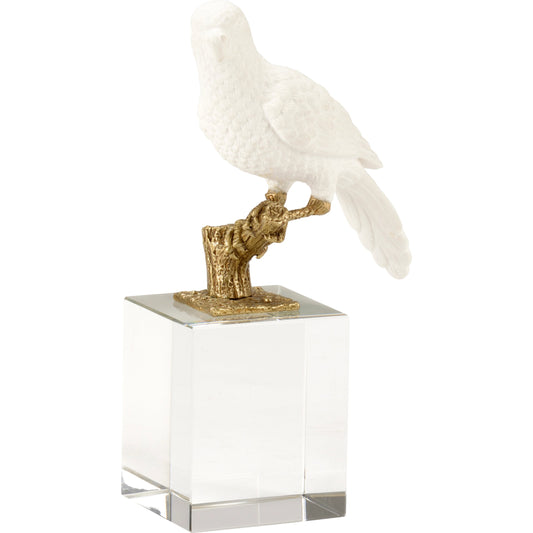 Parrot on Crystal by Chelsea House in matte white, antique brass, clear. Made from ceramic/iron in a modern style.