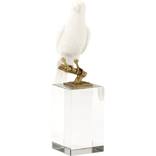 Parrot on Crystal by Chelsea House in matte white, antique brass, clear. Made from ceramic/iron in a modern style.