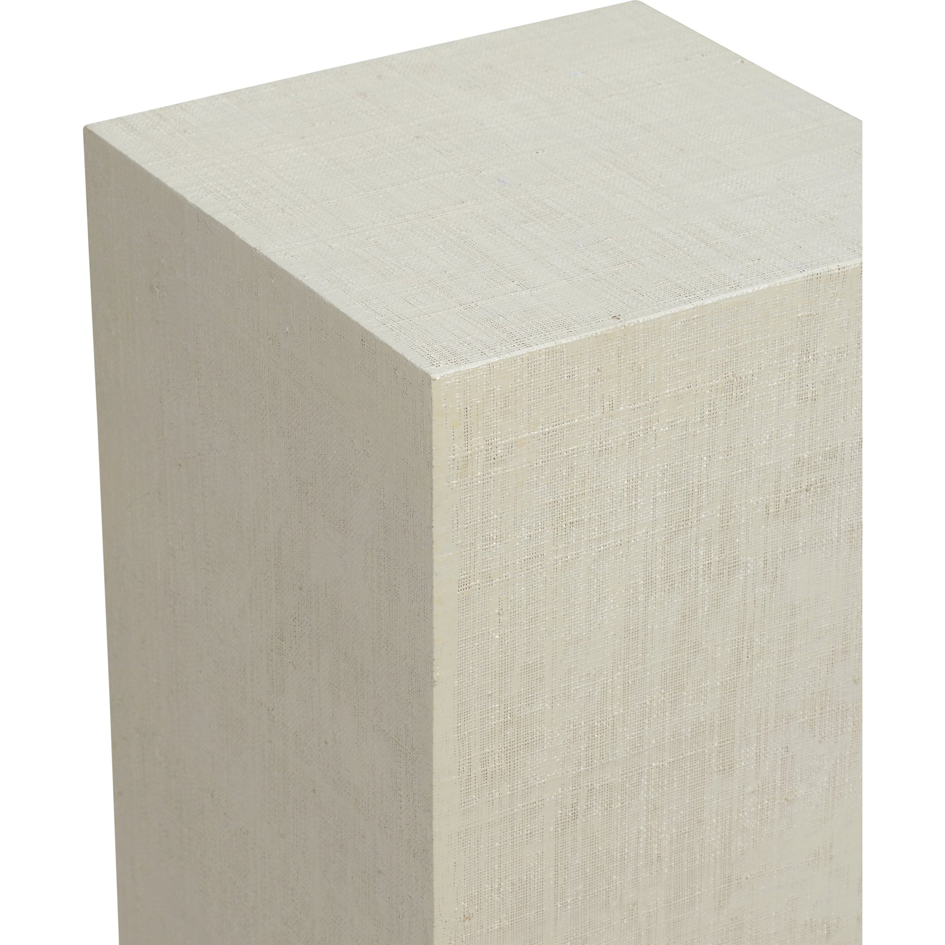 Raffia Pedestal by Chelsea House in white lacquer. Made from raffia on wood in a modern style.