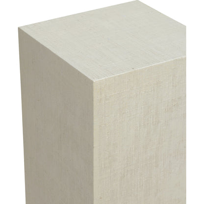 Raffia Pedestal by Chelsea House in white lacquer. Made from raffia on wood in a modern style.