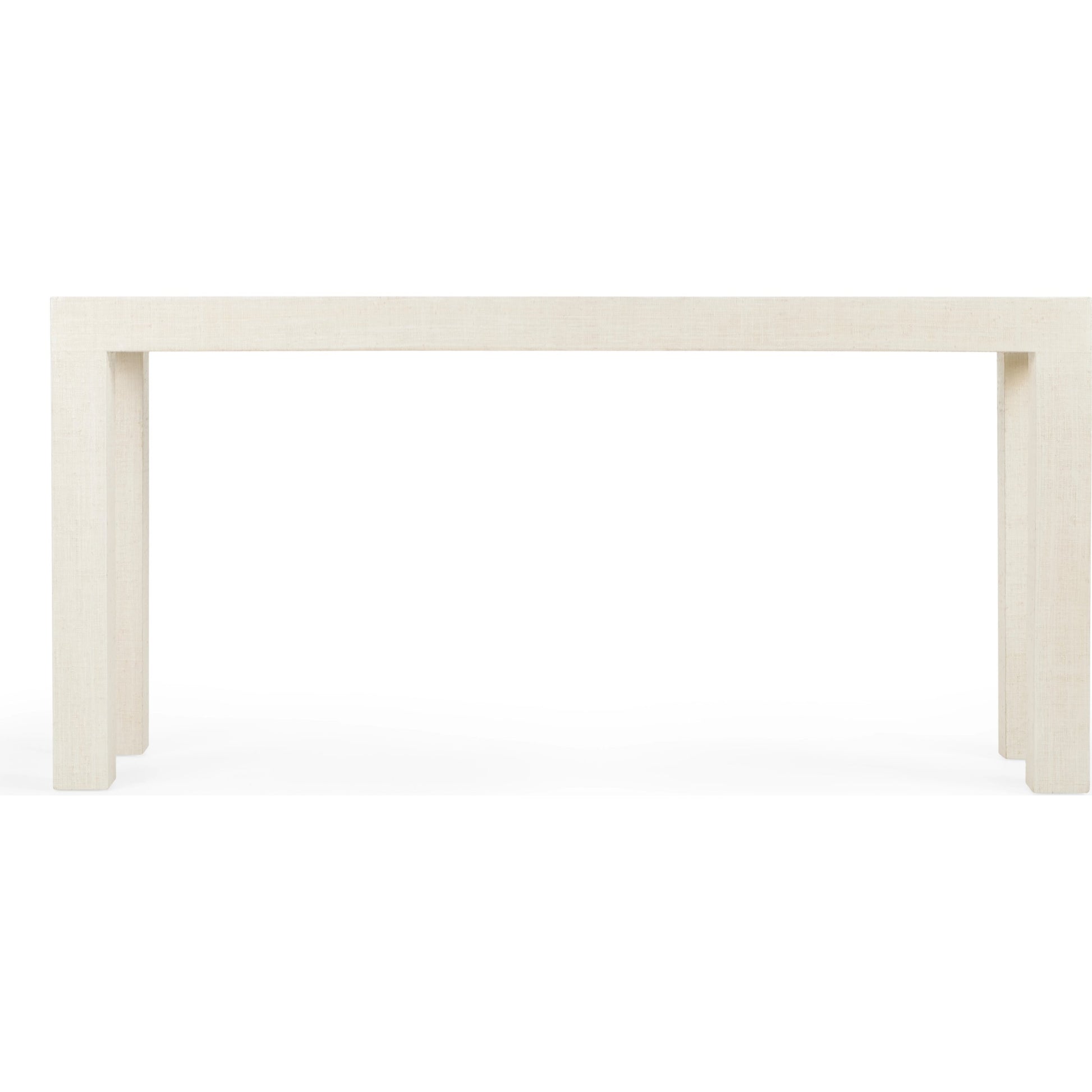Sanibel Console Table by Chelsea House in white lacquer. Made from raffia on wood in a modern style.