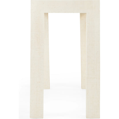 Sanibel Console Table by Chelsea House in white lacquer. Made from raffia on wood in a modern style.
